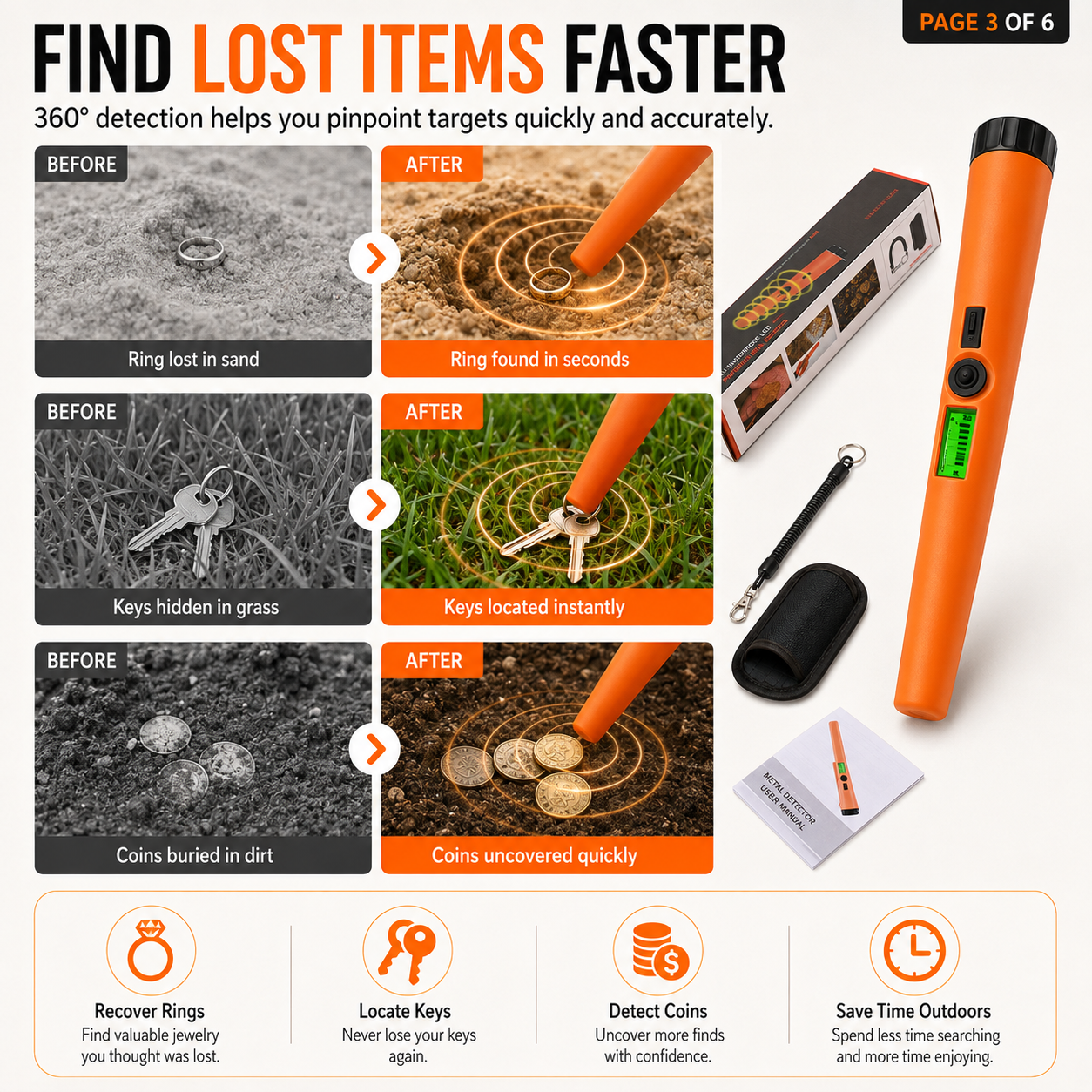 Handheld metal detector providing audio and vibration alerts near target