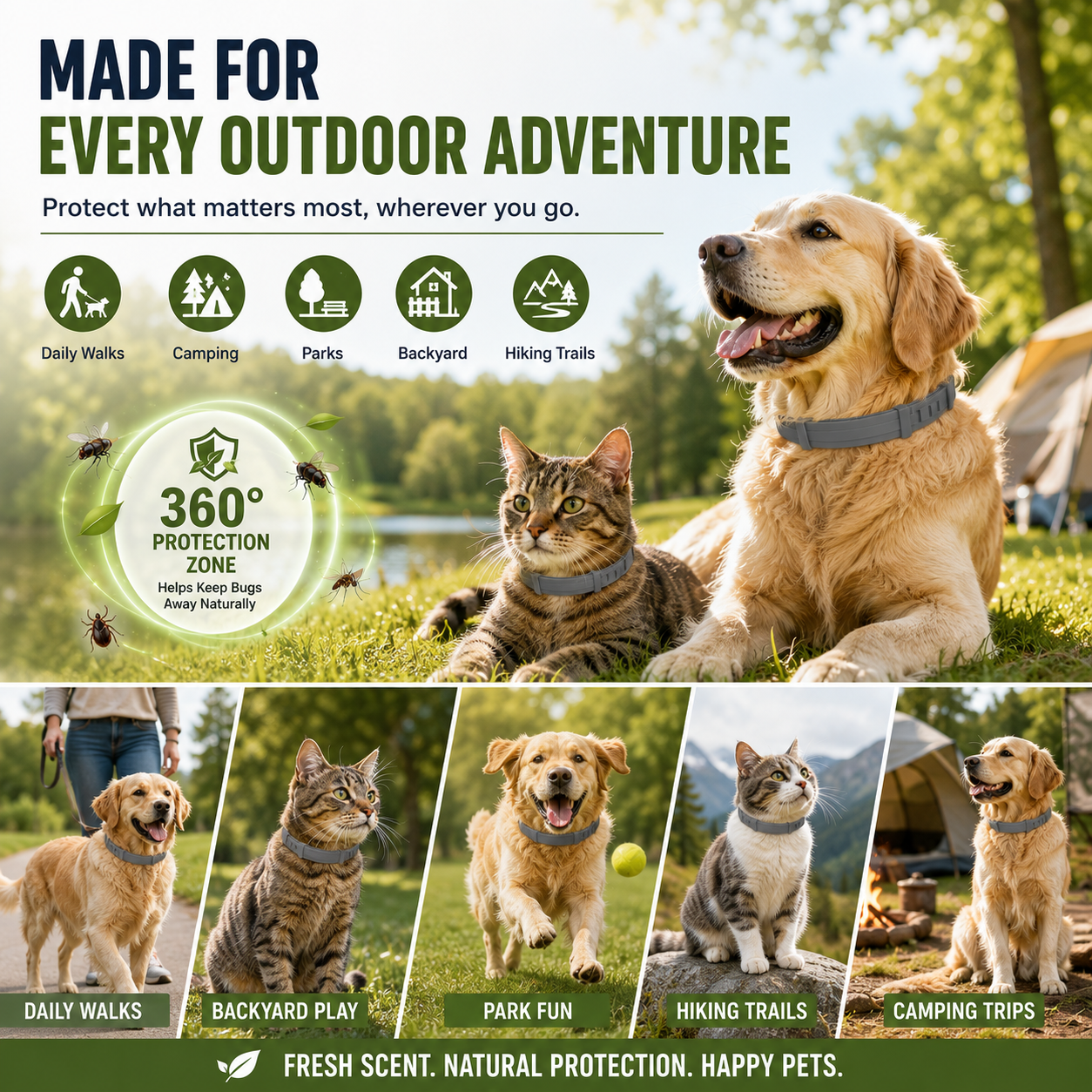 Dog and cat outdoor fresh scent collar
