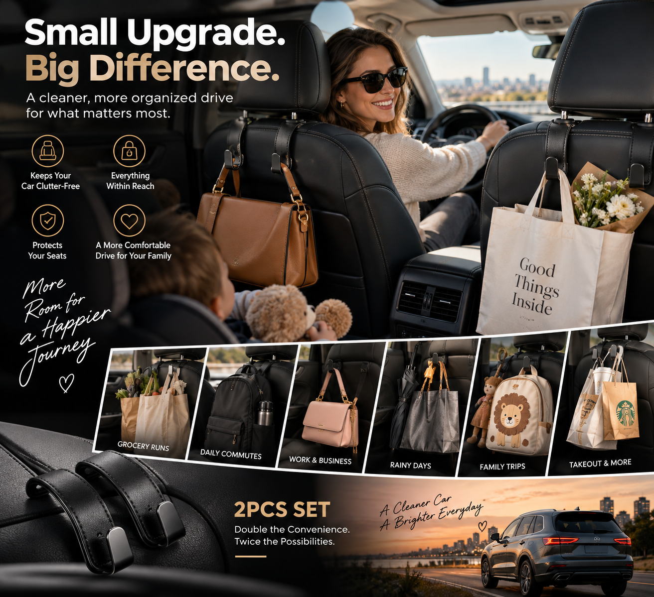 easy tool free installation of car headrest purse hooks