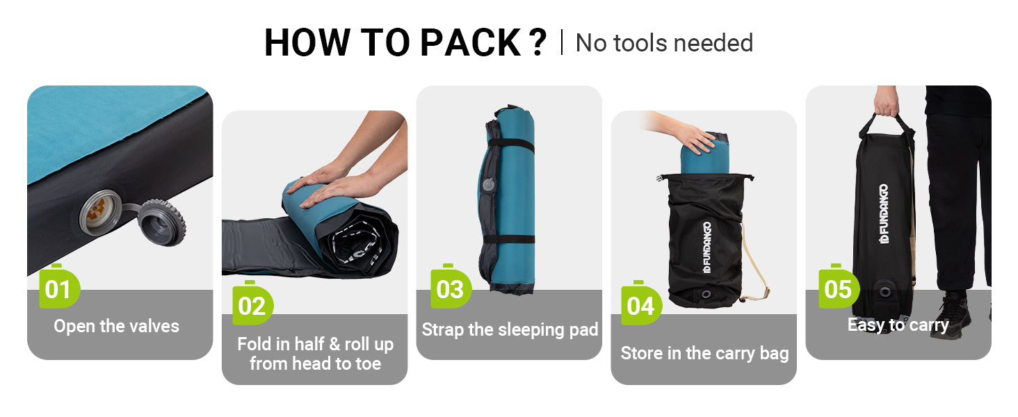 FUNDANGO Self Inflating Sleeping Pad Memory Foam Camping Mattress