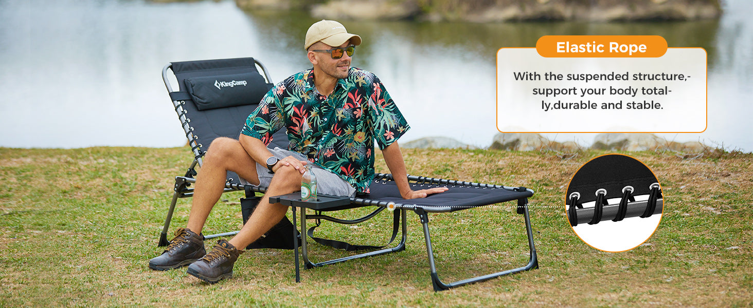 KingCamp Oversize Padded Folding Chaise Lounge Chair with Pillow & Side Table