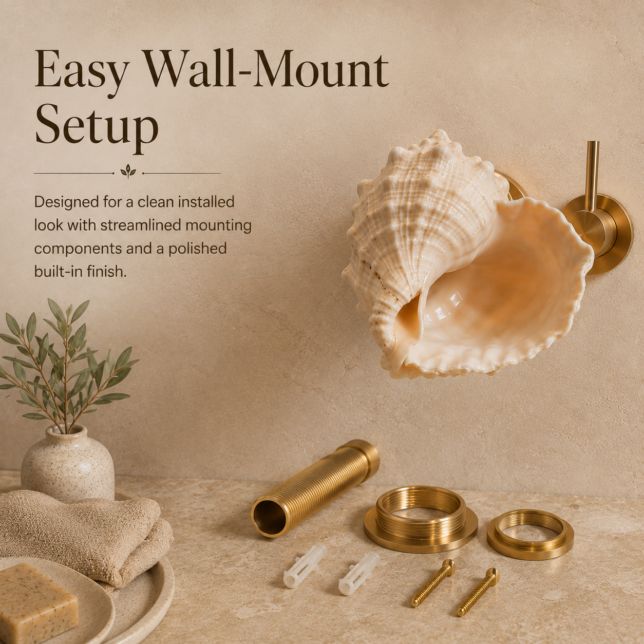 Shell faucet and pictured mounting components