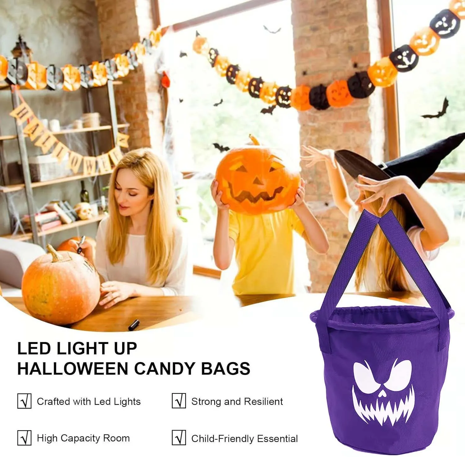 Reusable Halloween candy basket family setup