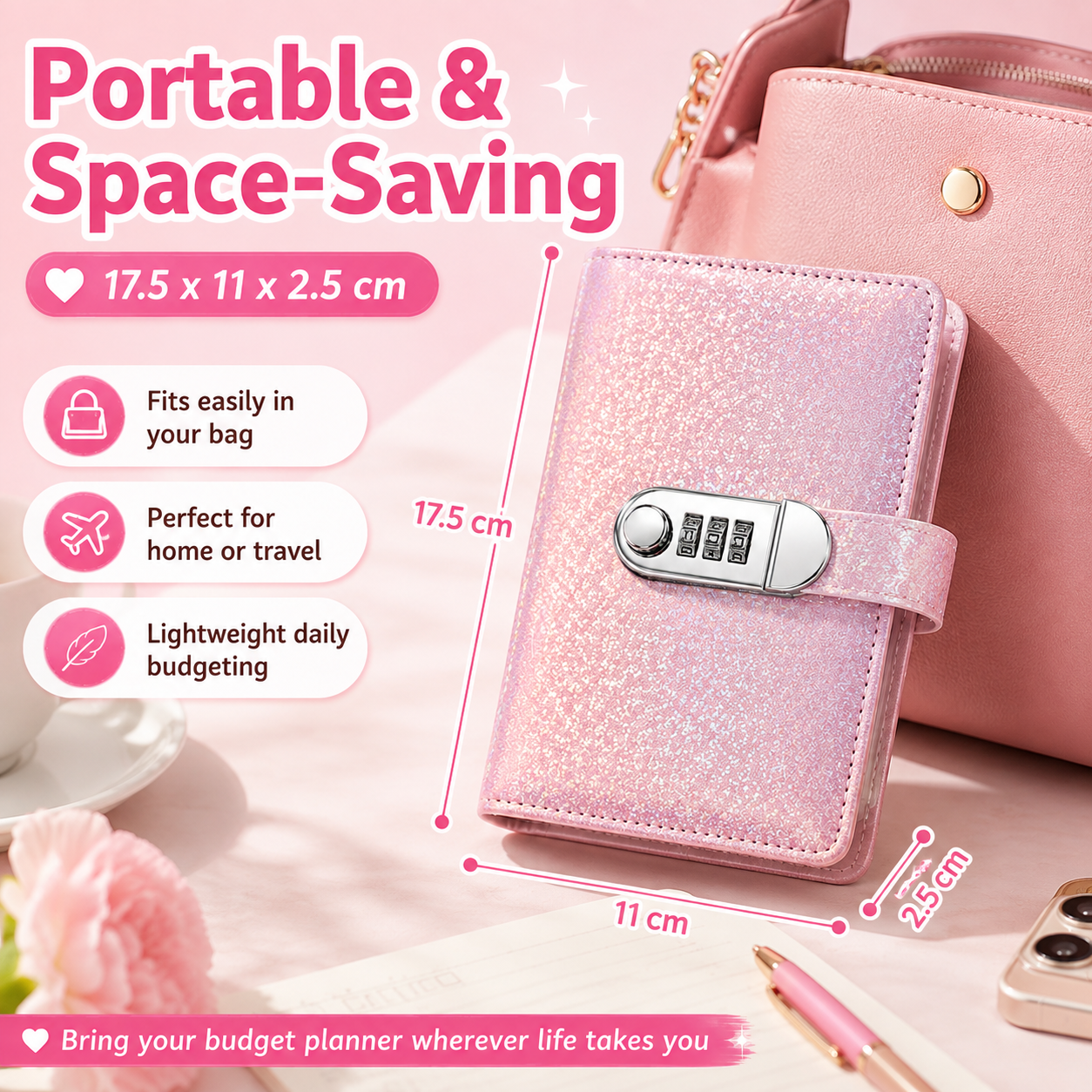 Compact and portable SparkleLock cash budget binder