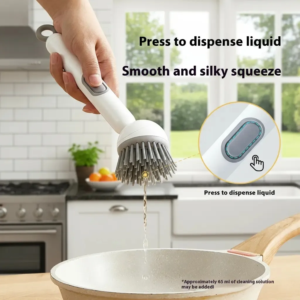 Built-in soap dispenser dish brush