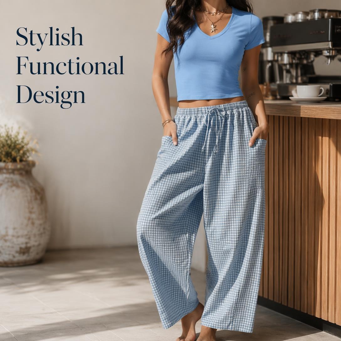 Plaid pattern with side pockets flat view