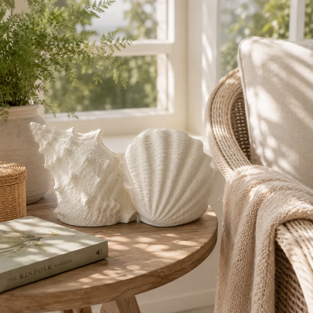 Conch and scallop lights arranged in a refined interior