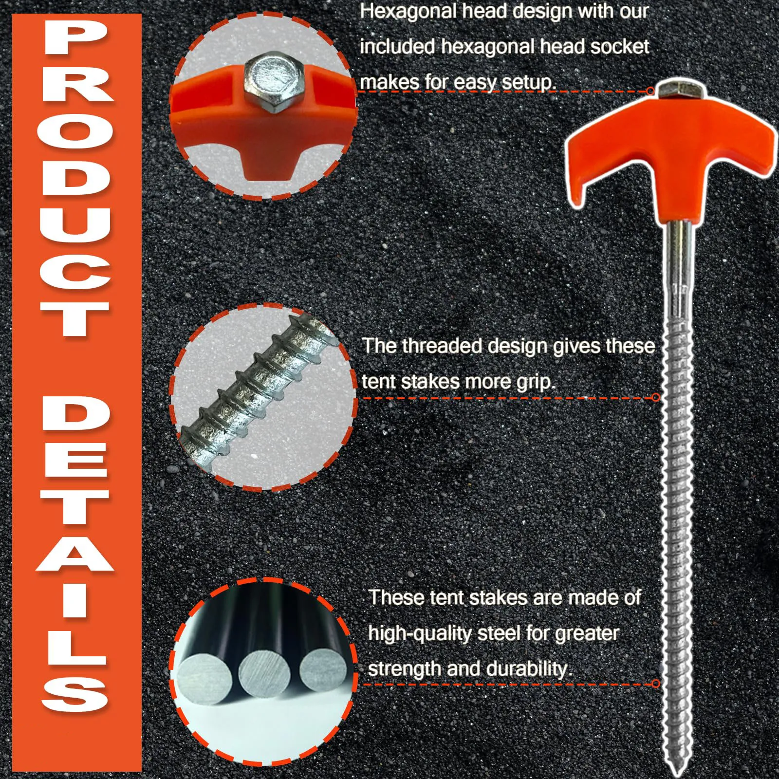 Drillable tent stake product dimensions