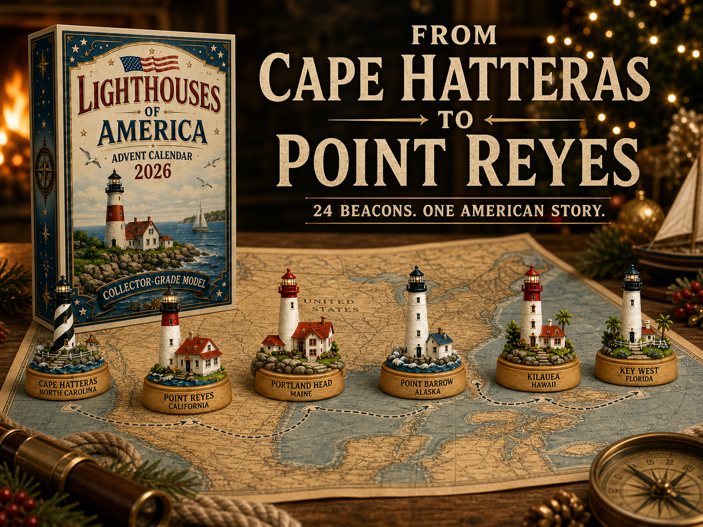 Miniature lighthouses inspired by famous American coastal landmarks
