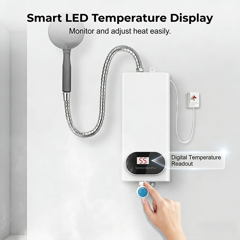 LED temperature display on instant electric water heater