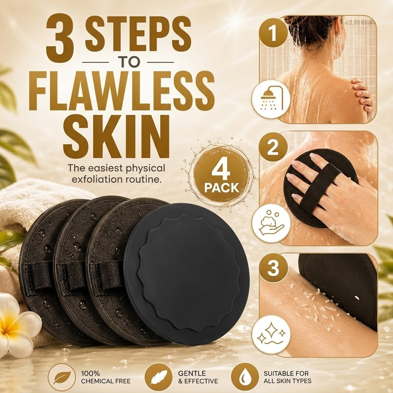 Soft rubber scrubber used during a full-body shower routine