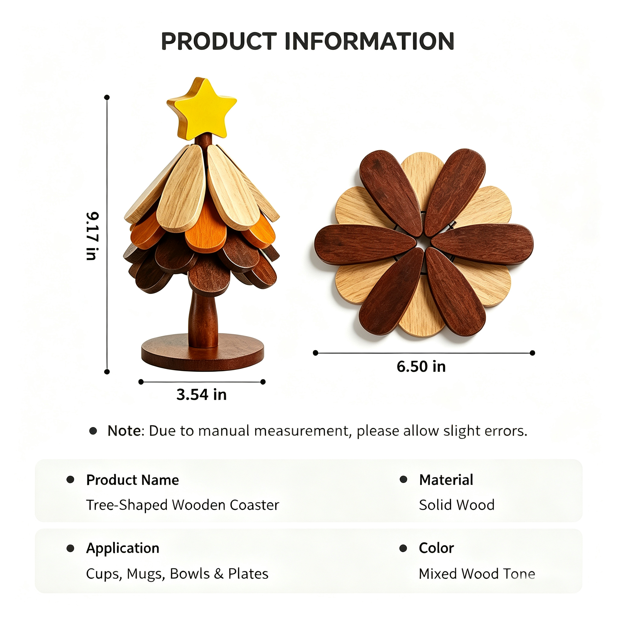 Product information for tree-shaped wooden trivet
