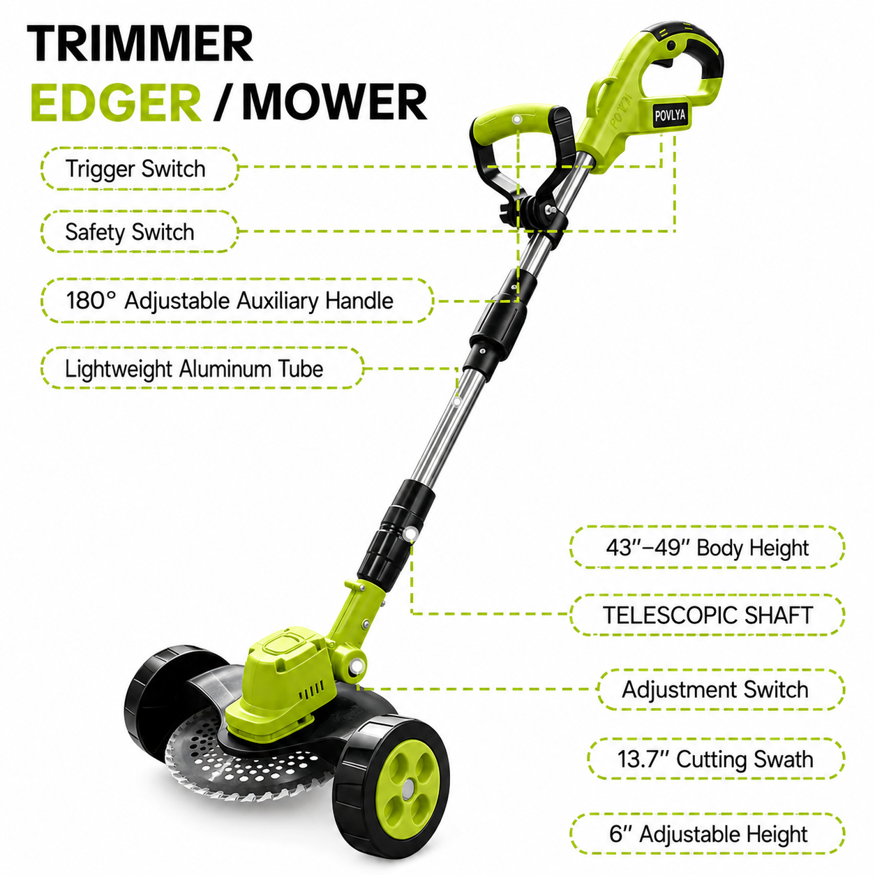 21V cordless 3-in-1 yard tool grass trimmer lawn edger mini mower