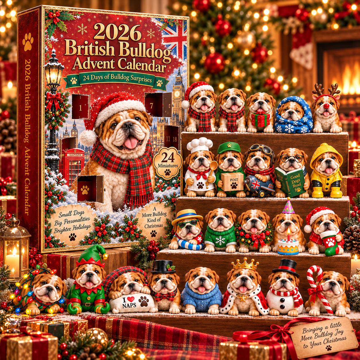 British Bulldog Advent Calendar with opening numbered doors