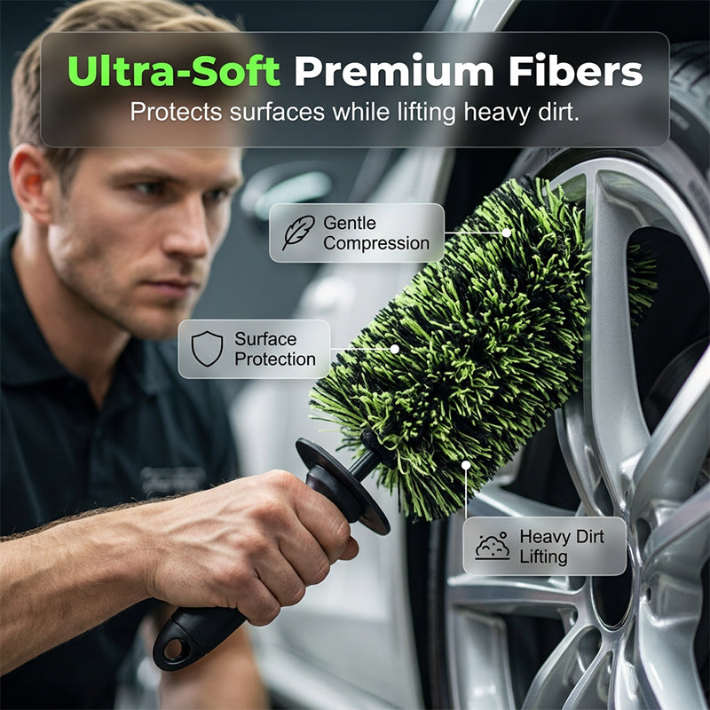 Soft microfiber wheel cleaning brush fibers