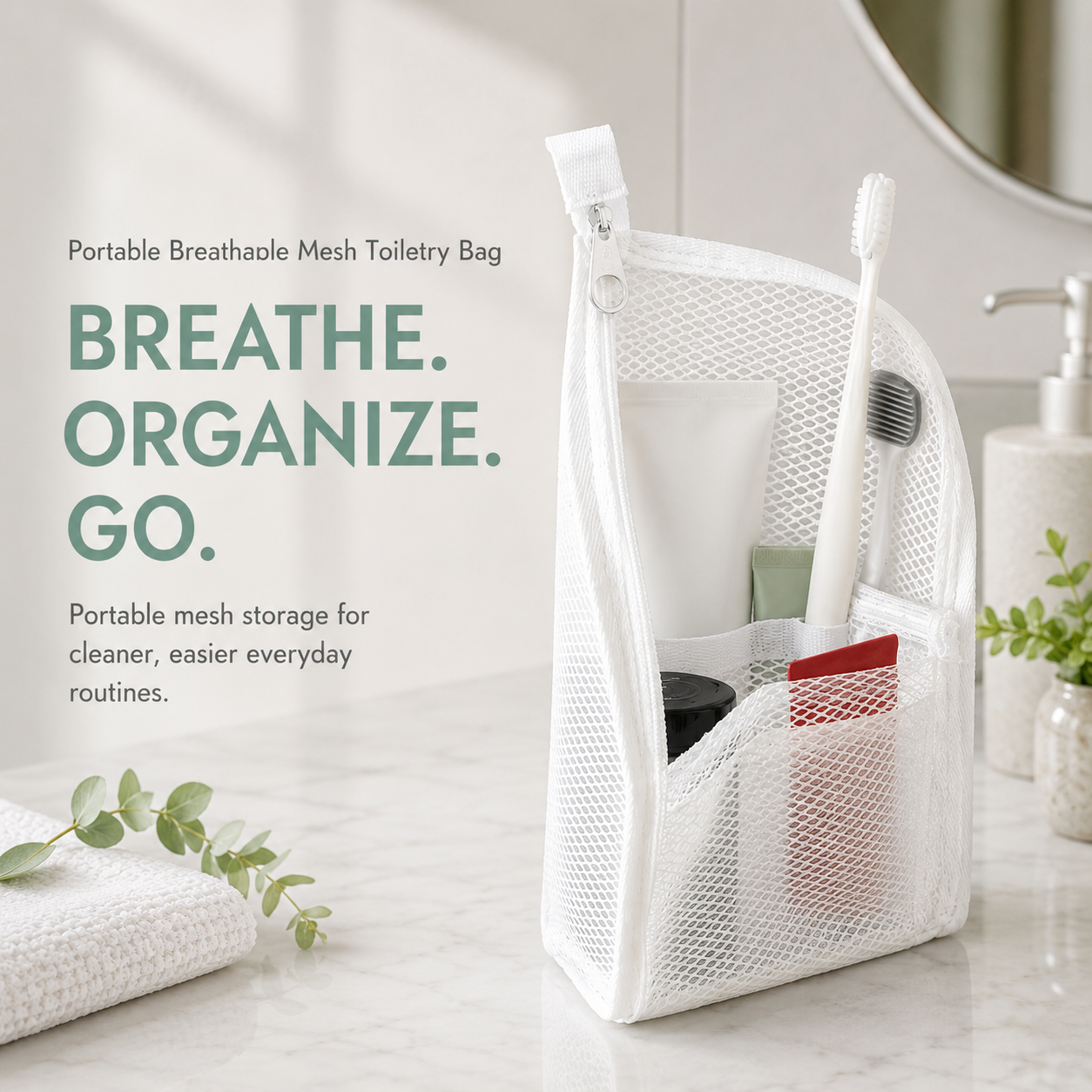 2-Pack breathable mesh toiletry bag for organized bathroom and travel storage