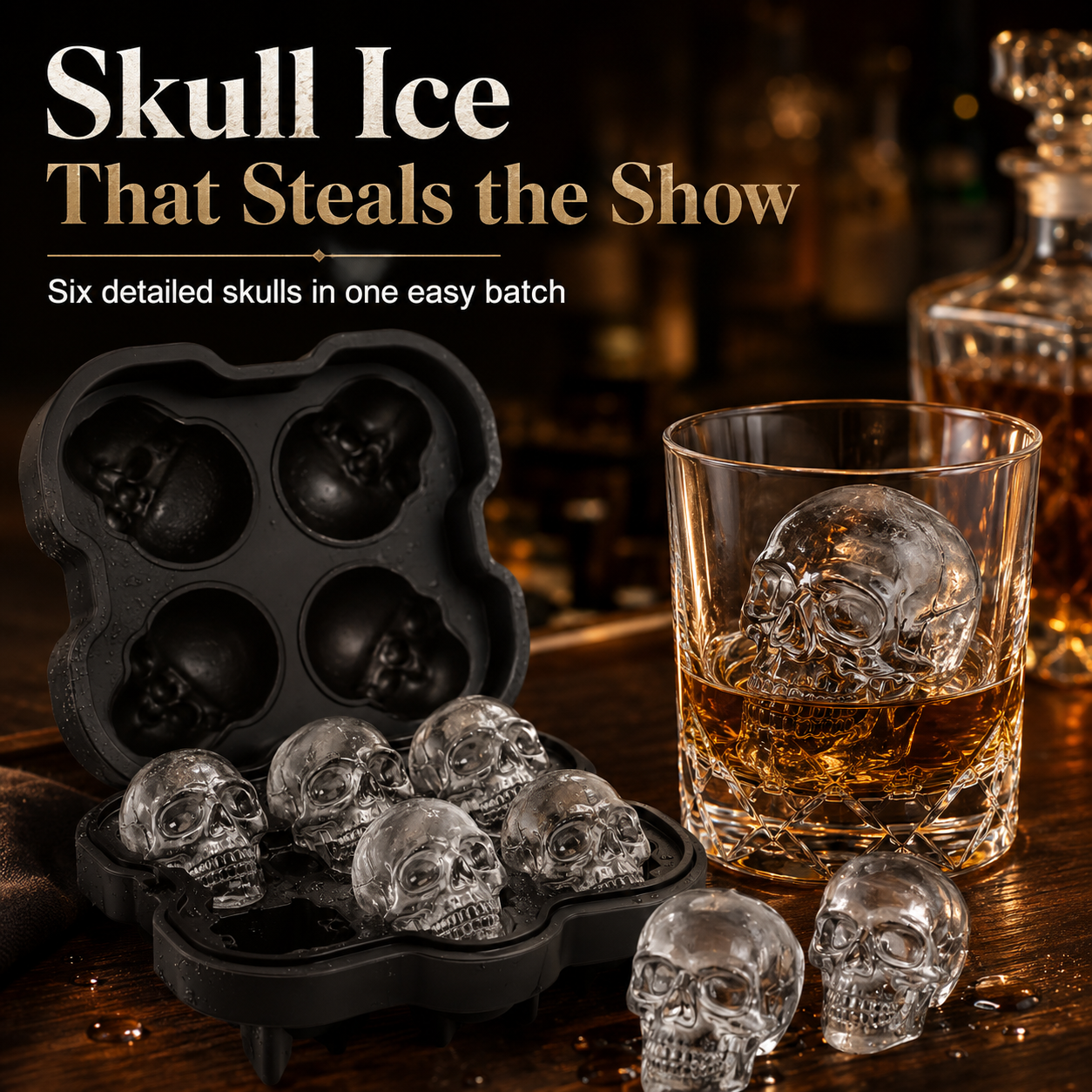 Single 3D skull ice cube measurements dimensions detail 3.5cm x 4.5cm