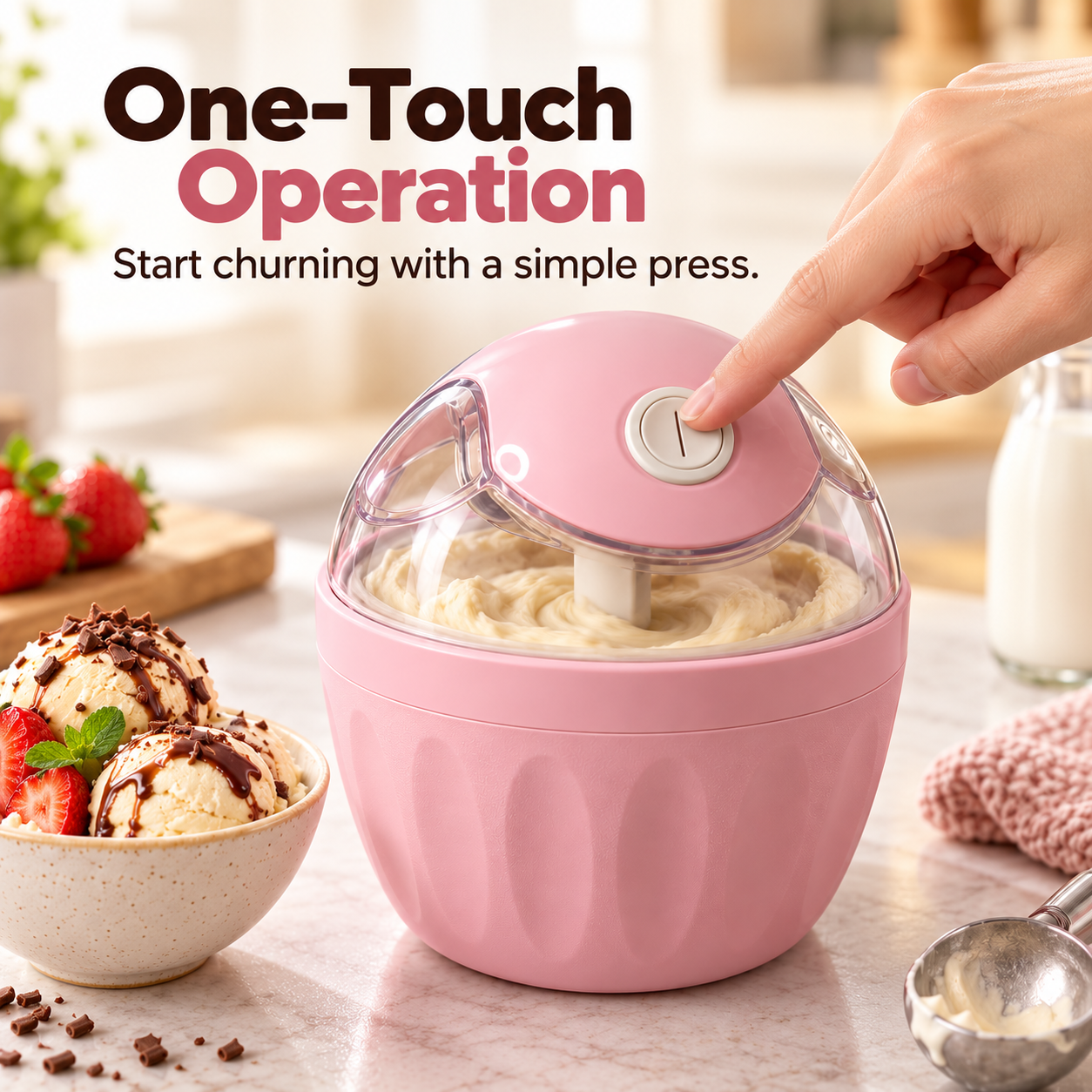 One touch operation mini ice cream maker