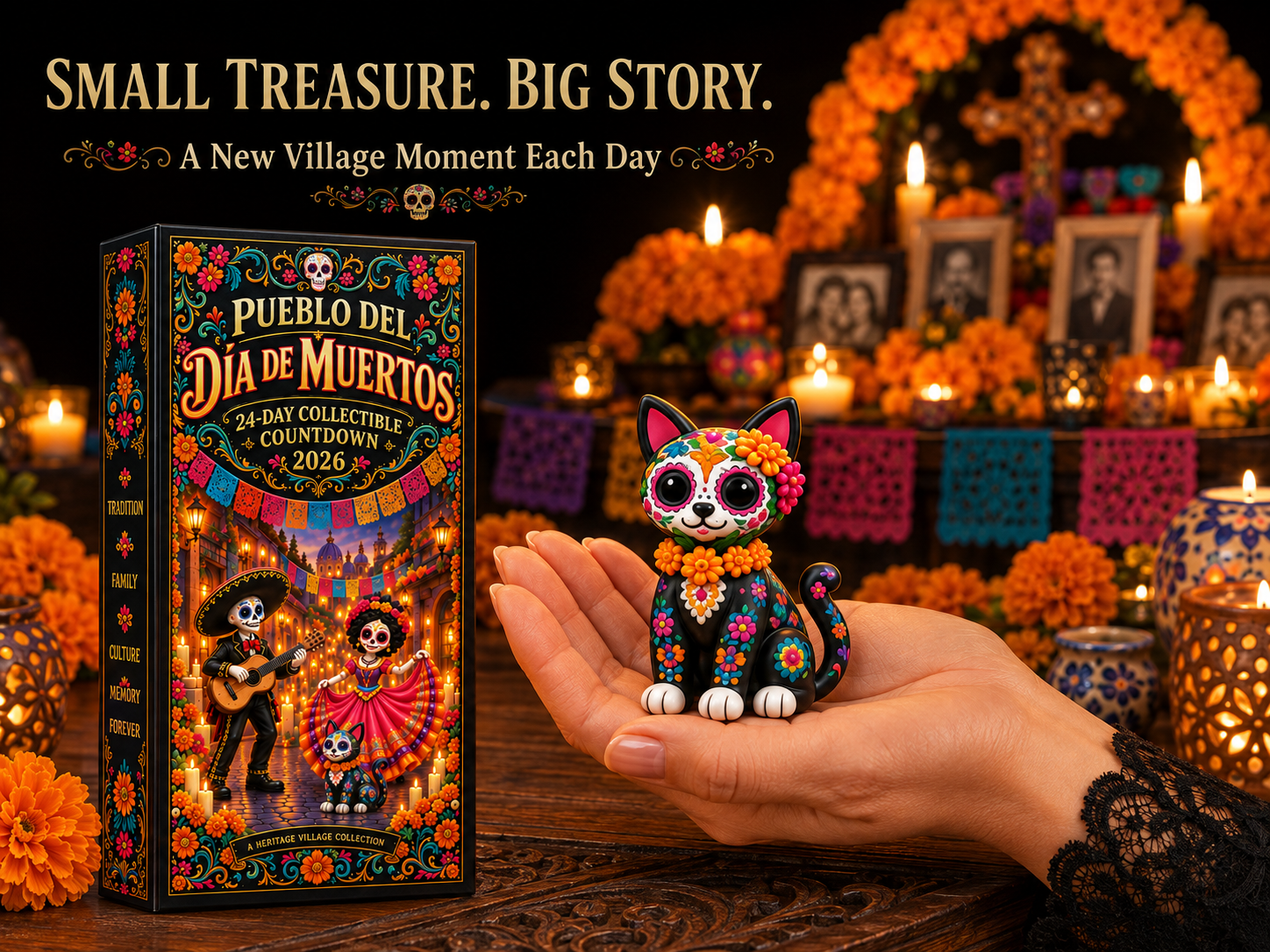 Small Día de los Muertos inspired collectible held in hand
