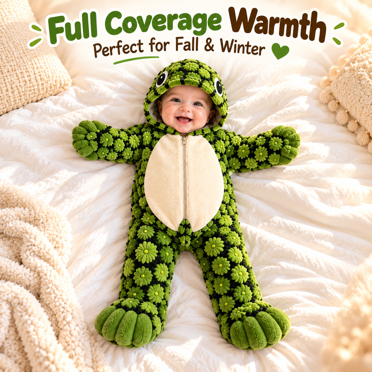 Full coverage turtle baby onesie