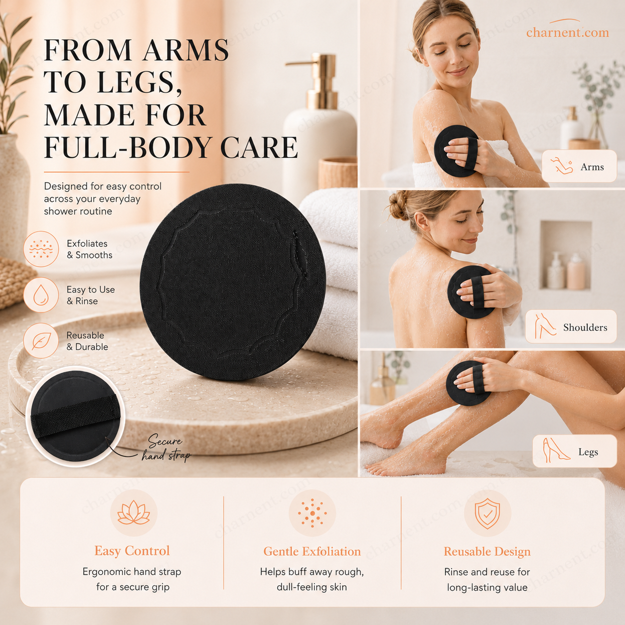 Easy to clean black exfoliating scrub bath pad rinse and air dry after shower
