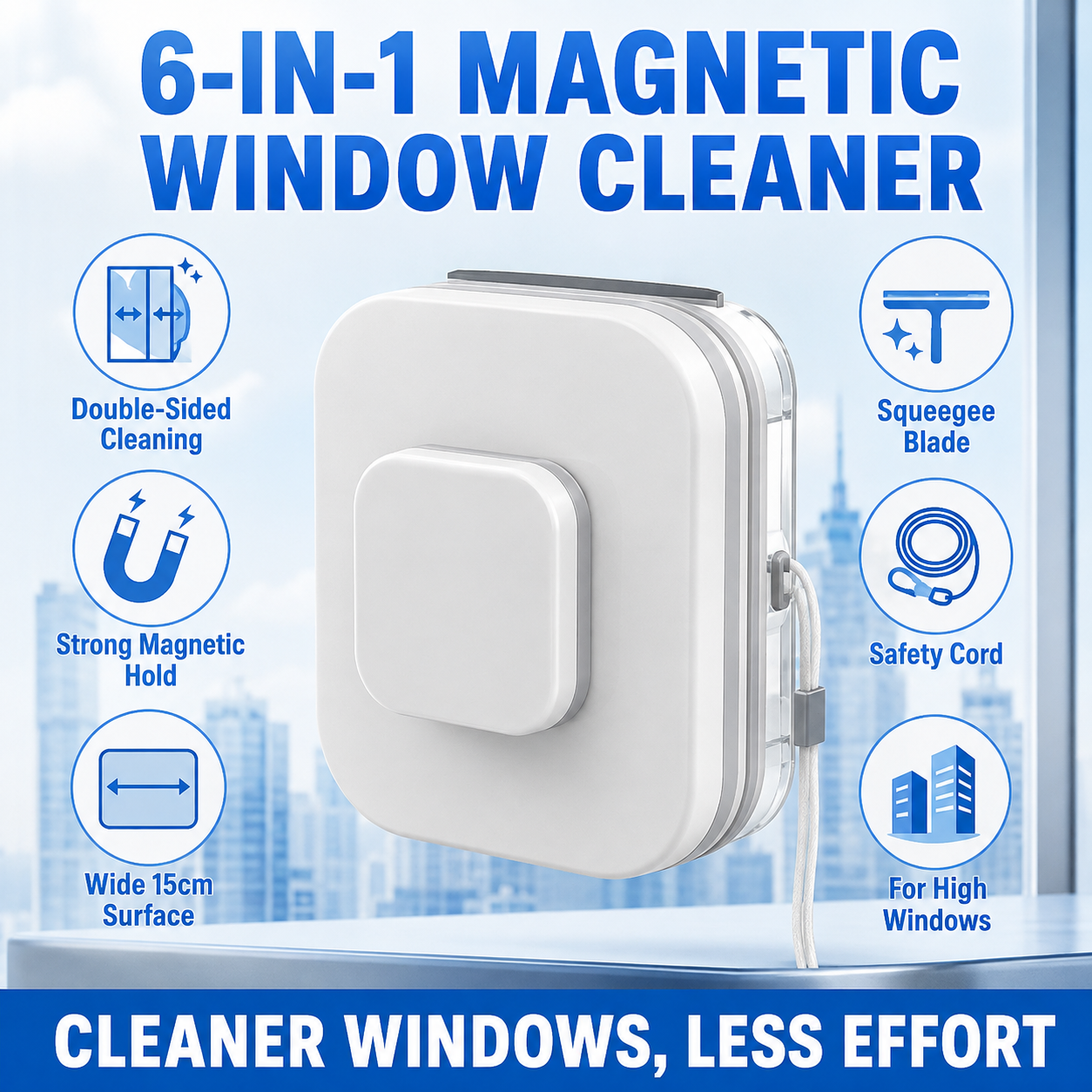 6-in-1 double-sided magnetic window cleaner