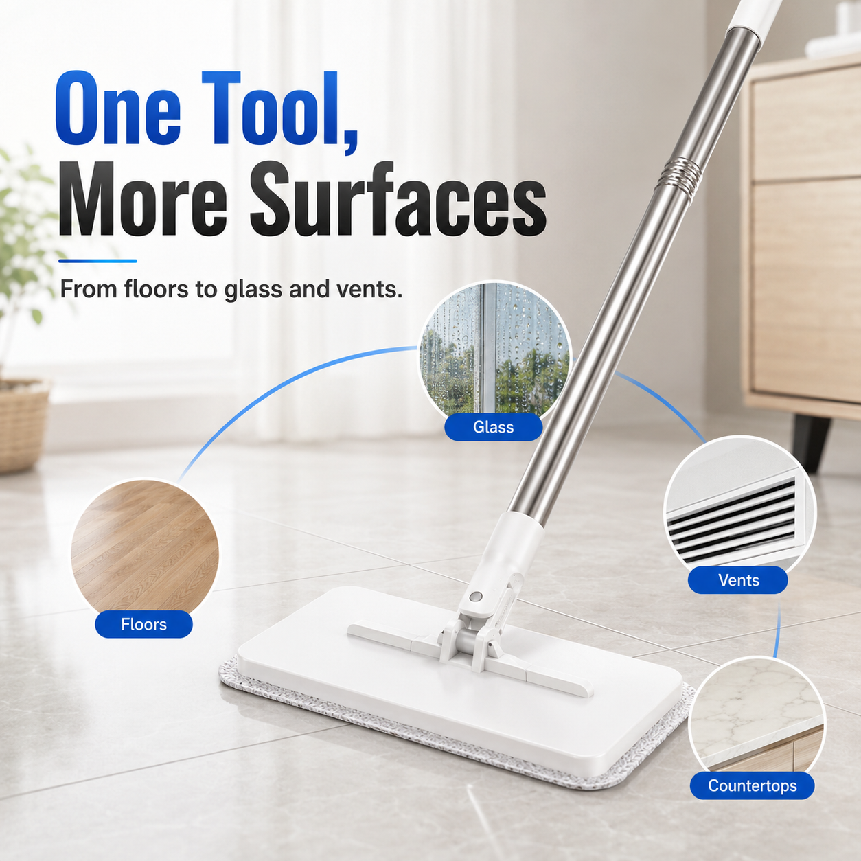 Two level clamp adjustment for thin and thick cleaning cloths