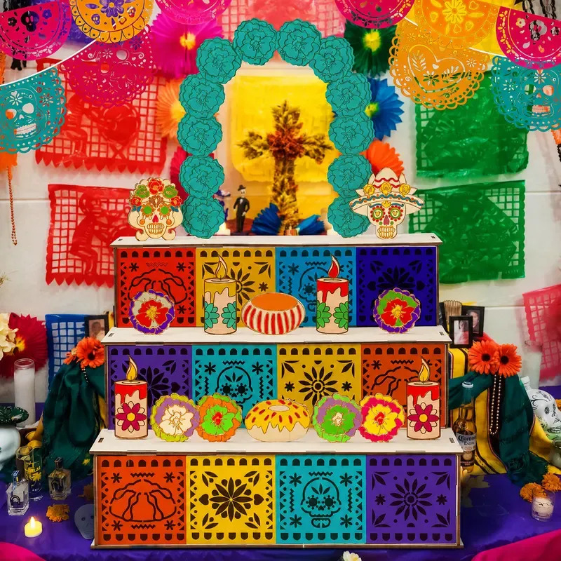 Day of the Dead wooden altar decorative laser cutout details