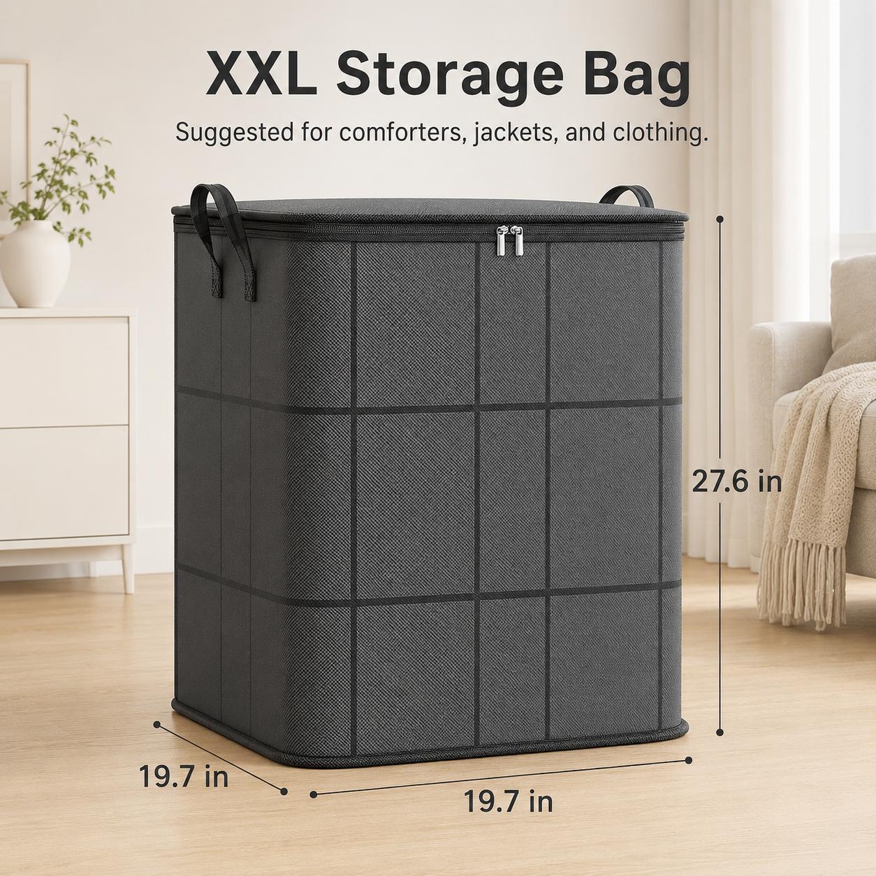 Spacious Moving Storage Bin, Zippered Organizer for Quilts, Bedding & Sweaters, Large Capacity Fabric Bag for Moving Day, Closet & Bedroom Use