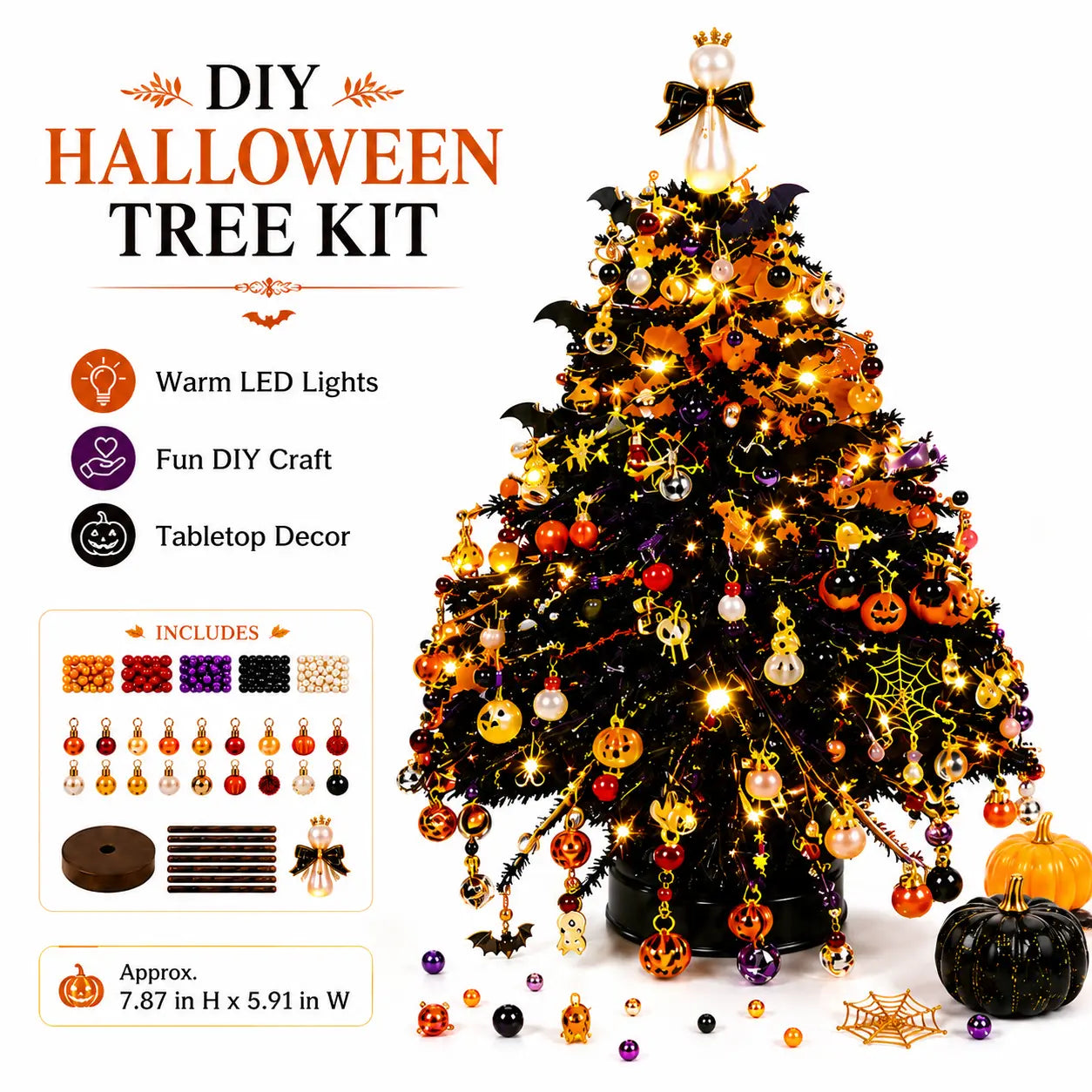 DIY Crystal Bead LED Christmas Tree main finished display view