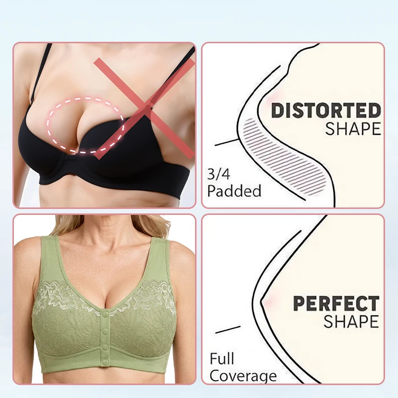Full coverage support details of the front closure bra