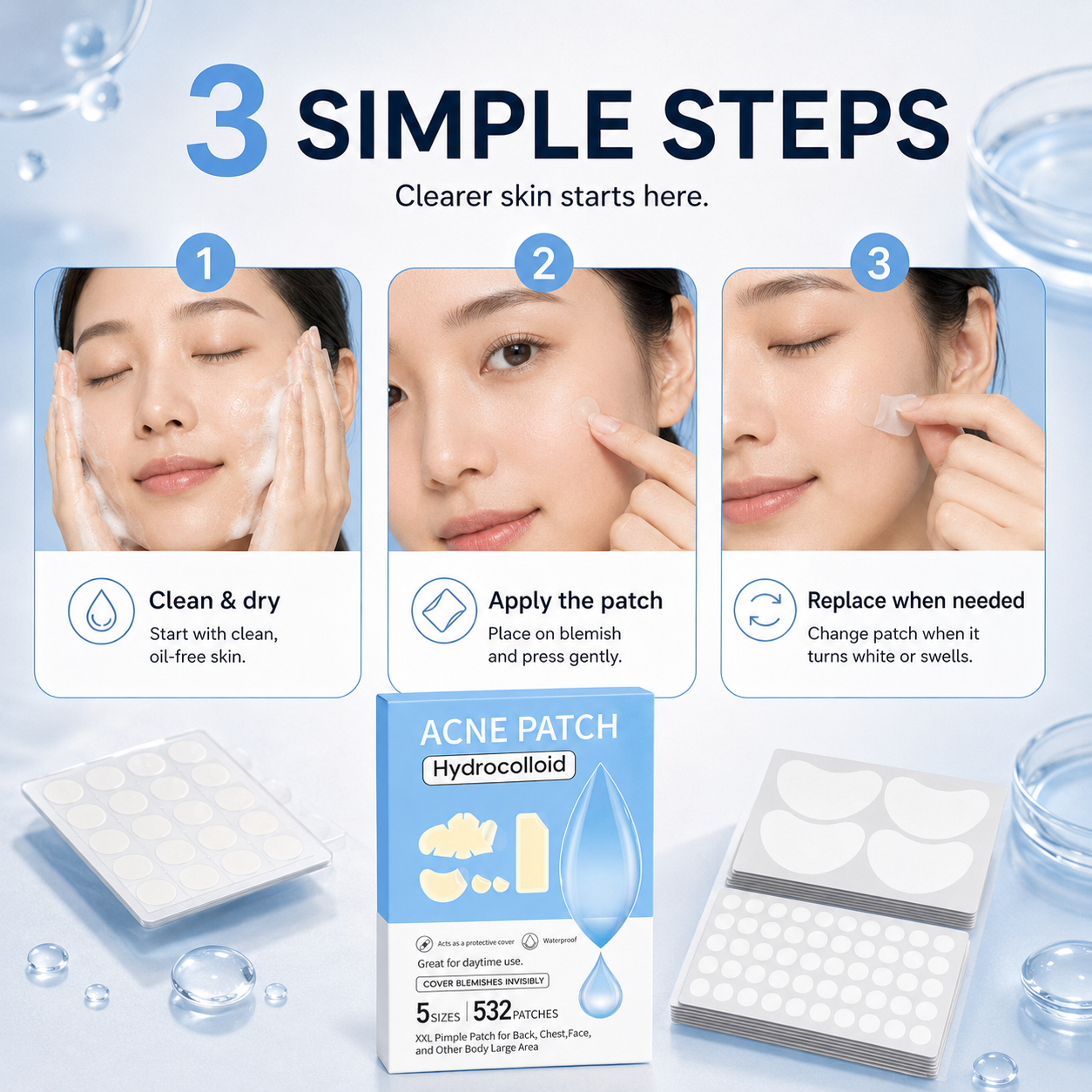 Hydrocolloid patch turning white as it absorbs blemish fluid