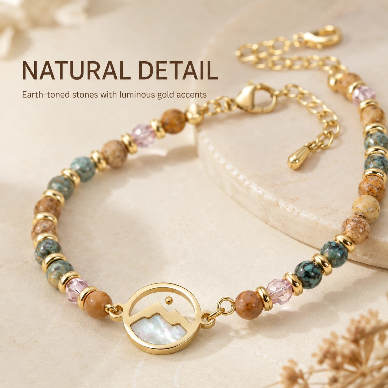 Earth toned beaded faith bracelet