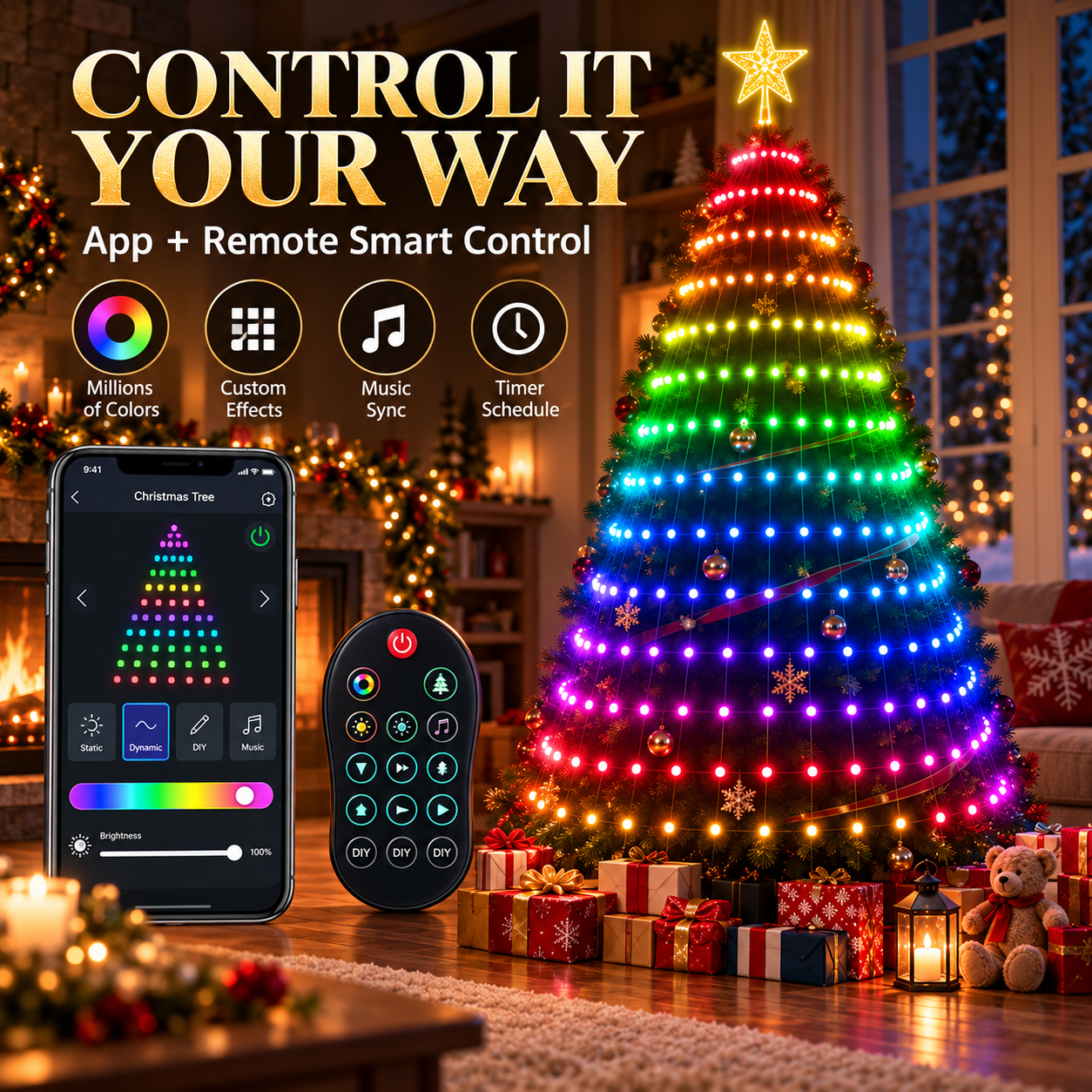 Music synchronization lighting effects dancing to holiday music