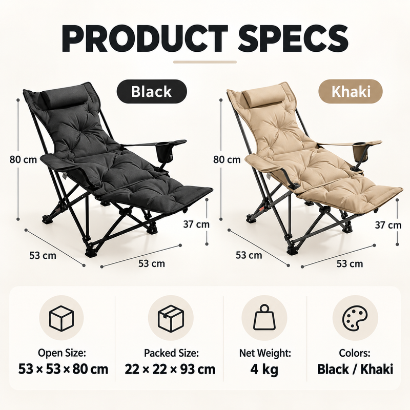 Foldable reclining camping chair ready for an outdoor road trip