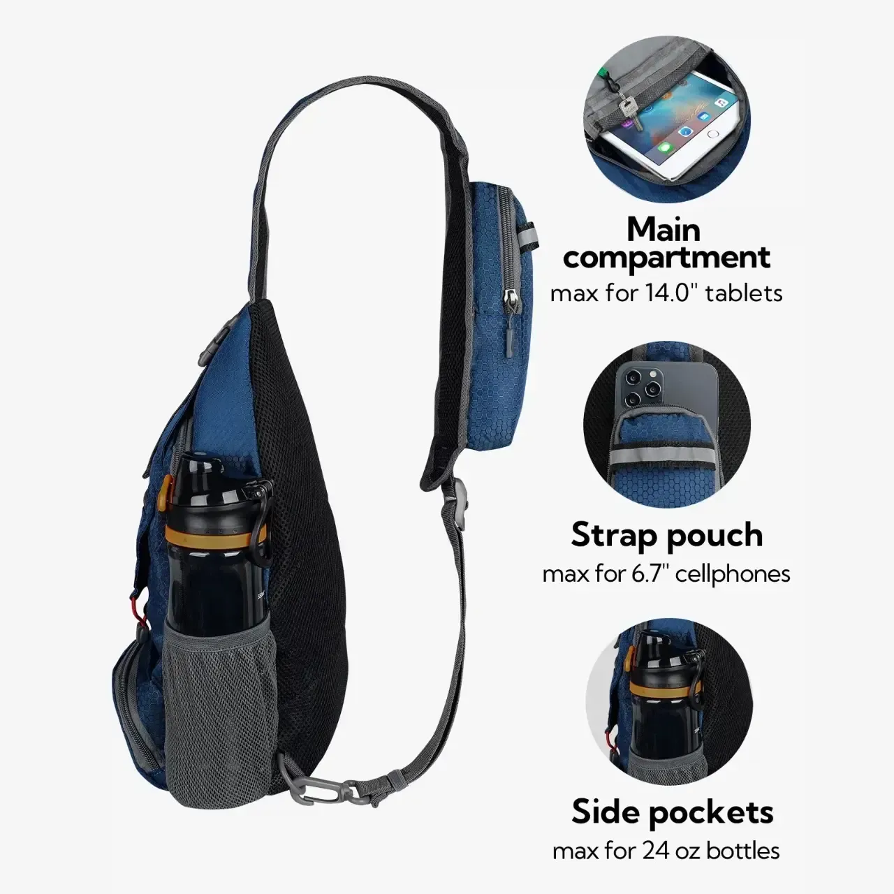 Smart internal compartments holding 14 inch tablet and accessories