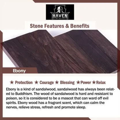 Dark-colored Ebony wood planks, the material used in the key chain, known for promoting protection, courage, and relaxation.