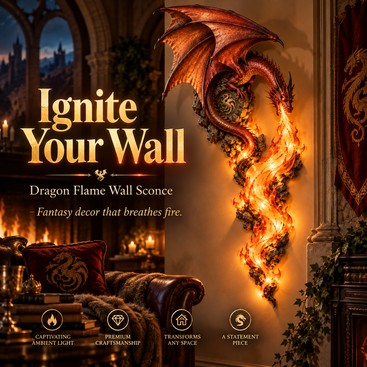 ✨Huge Discount 49% OFF | 🐉 Dragon Wall Sconce – Gothic Flame-Inspired Wall Accent