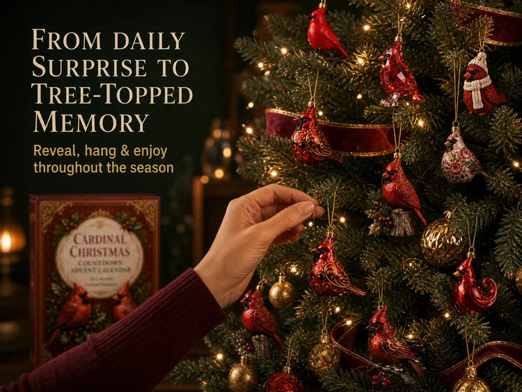Family opening cardinal remembrance countdown calendar