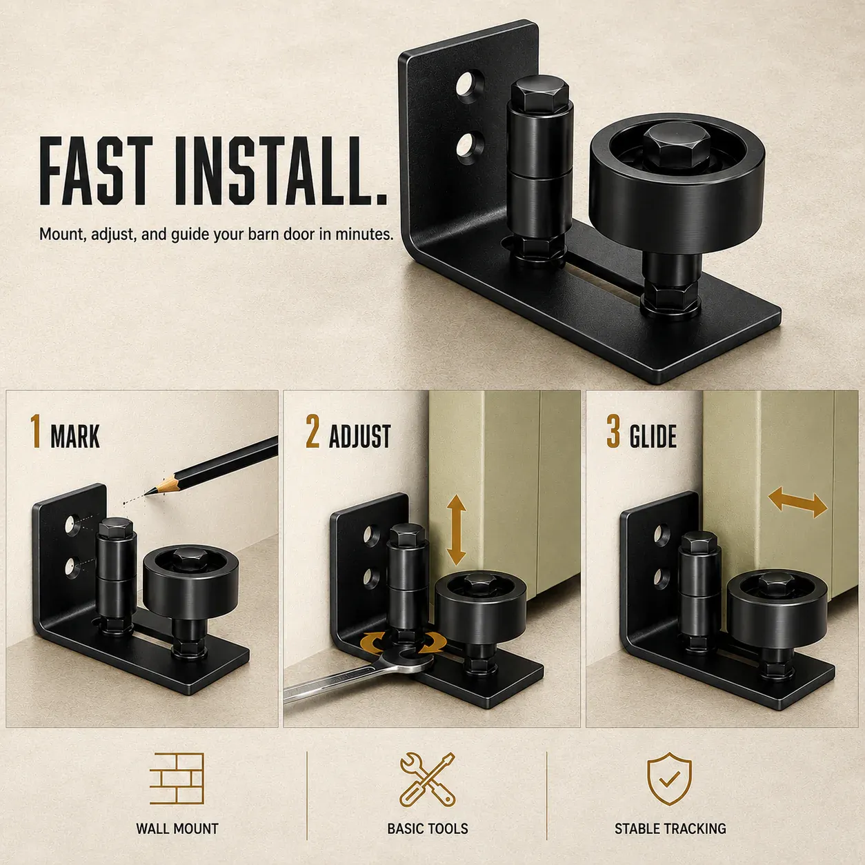 How to install adjustable barn door floor guide mark adjust and test sliding door alignment