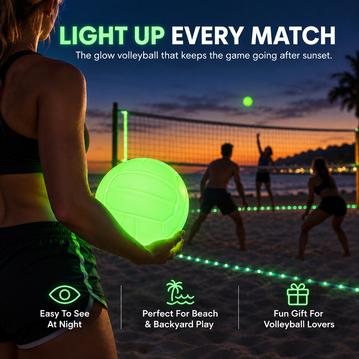 Glow volleyball for evening beach volleyball