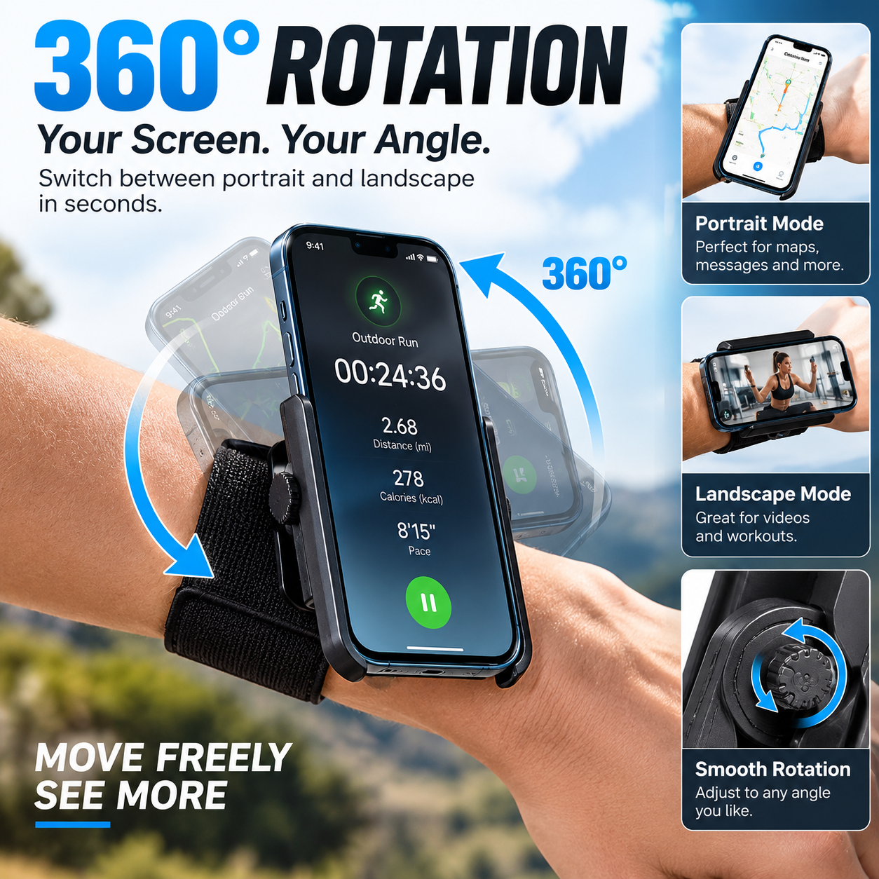 360 degree rotatable phone wrist holder