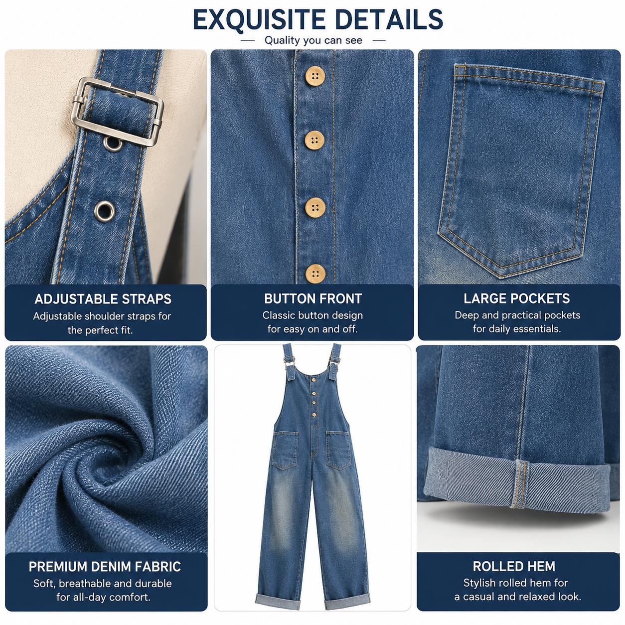 Casual Loose Fit Denim Overalls