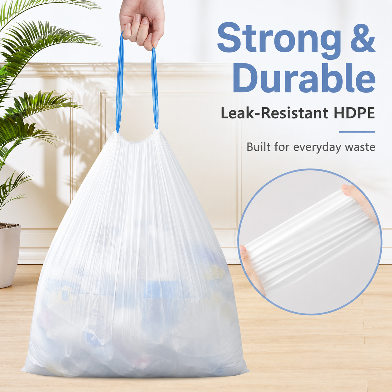 Drawstring trash bags product display