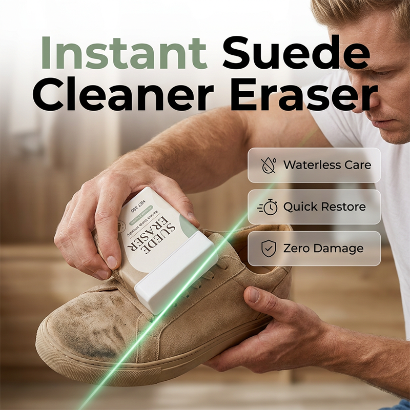 Instant Suede Cleaner Eraser removing scuffs from footwear waterlessly
