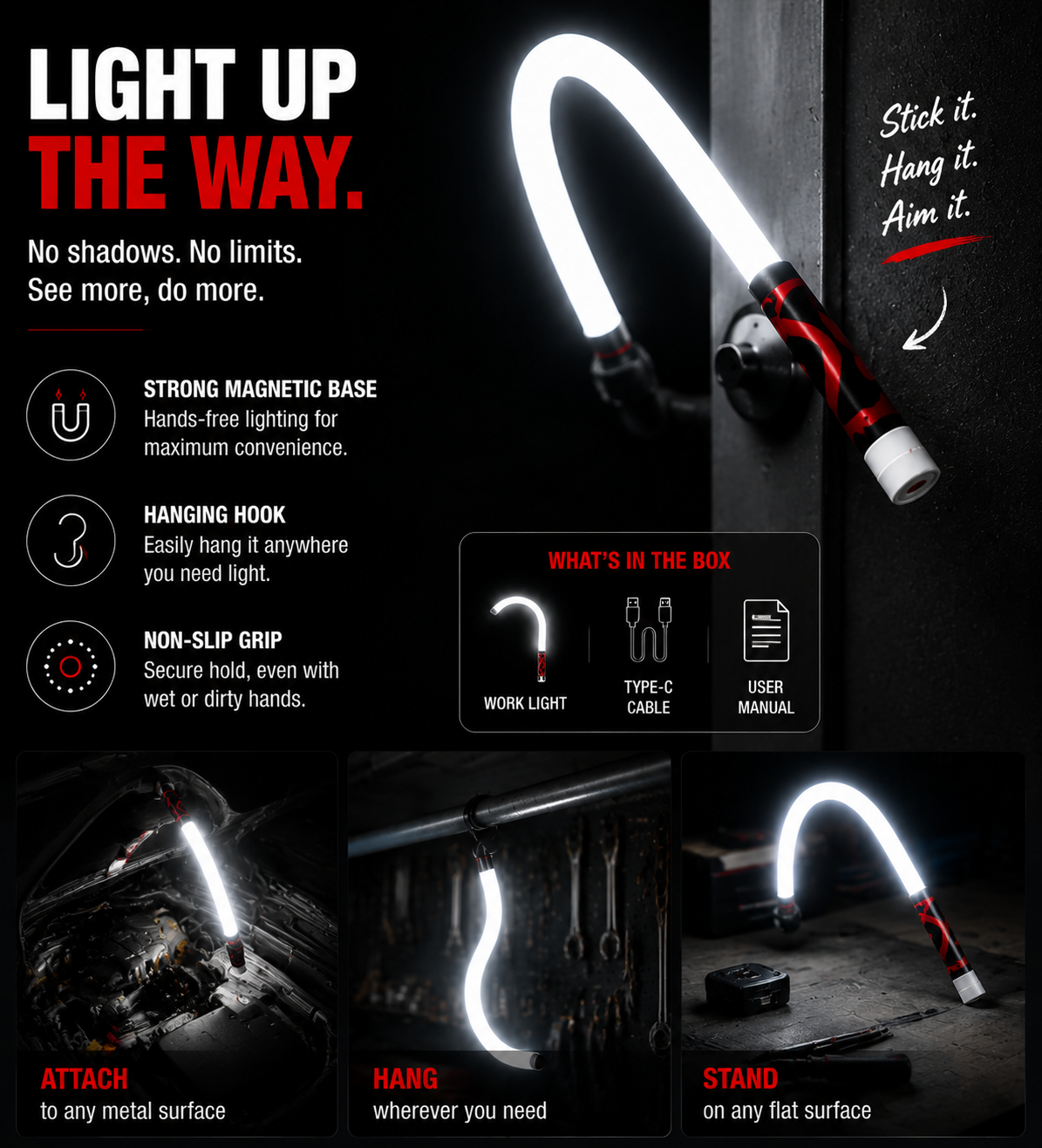 Adjustable brightness LED work light