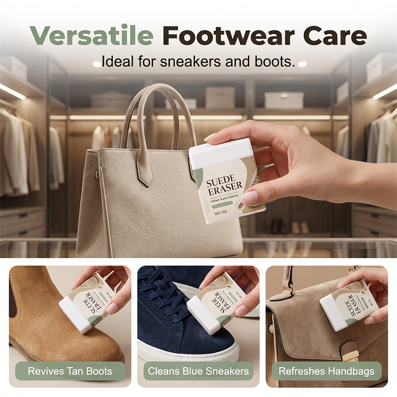 Versatile footwear and suede handbag care using cleaner eraser