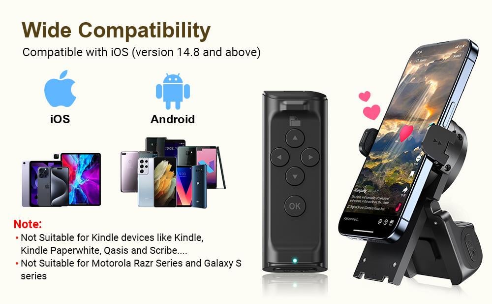 [DealsForYouDays] PUTARE Remote Control for TikTok Scrolling with Phone Stand, Wireless Page Turner, Selfie Camera Shutter Video Recording for iOS Android, Cellphone Selfie Accessory SummerWins