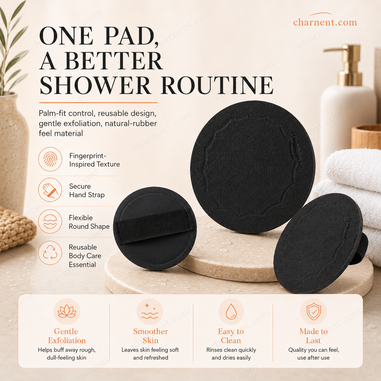 Black exfoliating scrub bath pad textured rubber body cleansing pad for shower