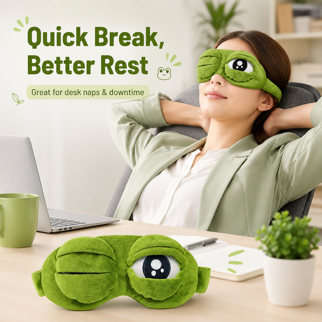 Frog sleep mask for travel naps